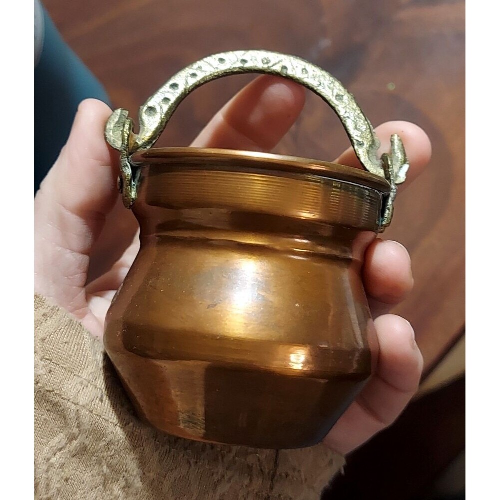 Small Copper Pot with Brass Handle Decorative Collectible Kitchen Decor Accent